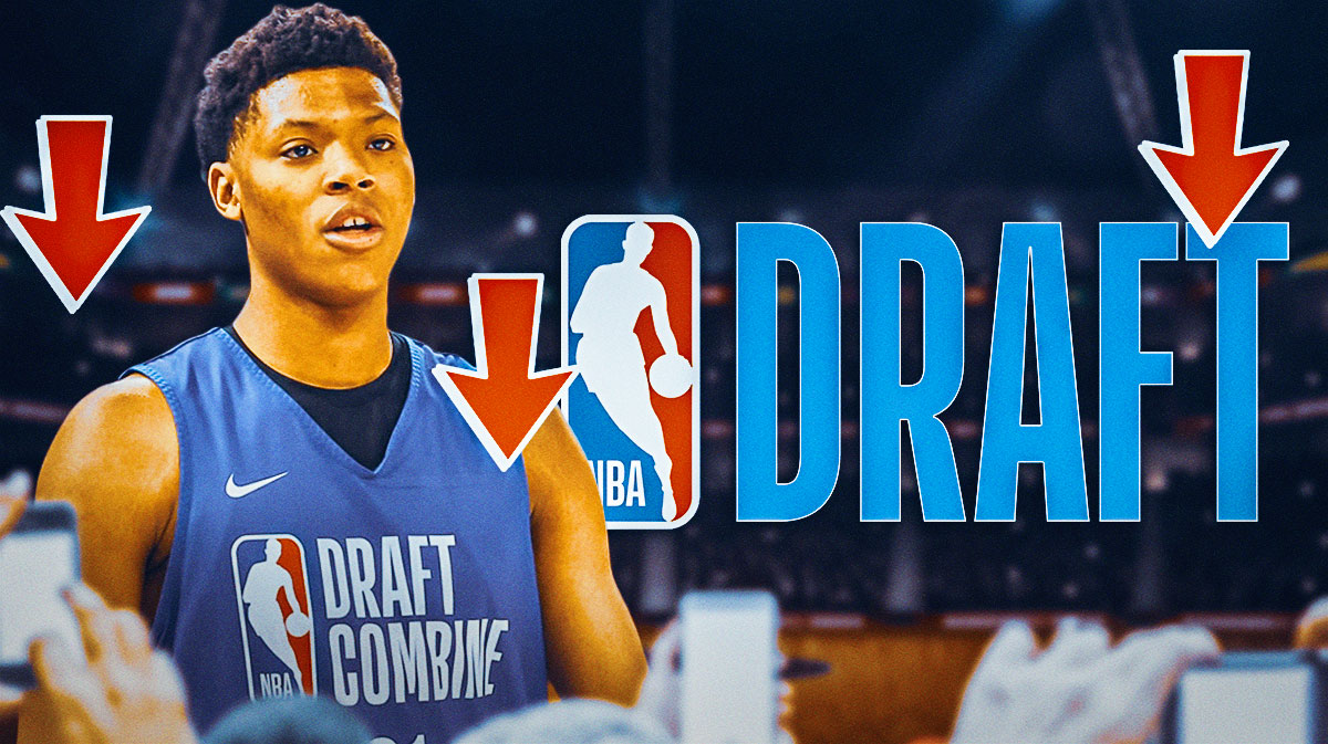 Ace Bailey with arrows all around the graphic pointing down. NBA Draft logo front and center
