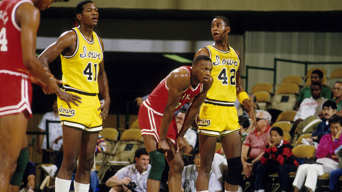 FILE PHOTO; Maryland Terrapins forward Len Bias (34) in action against the Iowa Hawkeyes during the 1984 Rainbow Classic at the Blaisdell Center. Maryland defeated Iowa 78-68 in overtime.