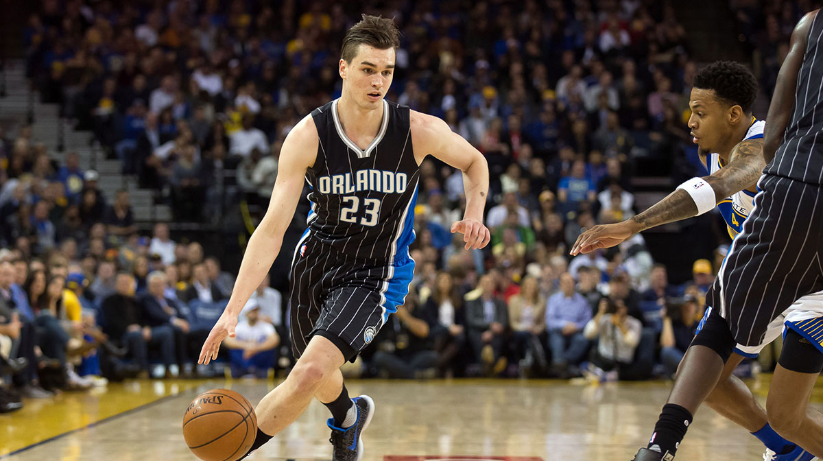 Orlando Magic guard Mario Hezonja (23) controls the ball against the Golden State Warriors during the second quarter at Oracle Arena.