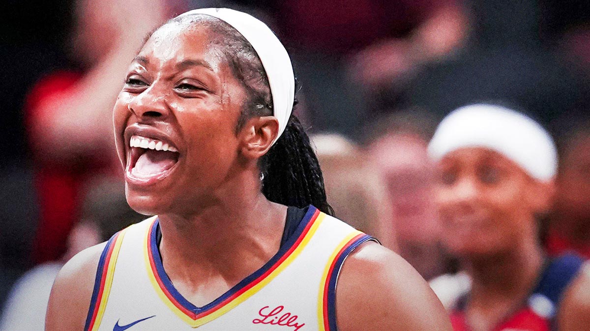 Indiana Fever guard Aari McDonald (2) celebrates Tuesday, June 3, 2025, during a game between the Indiana Fever and the Washington Mystics at Gainbridge Fieldhouse in Indianapolis.