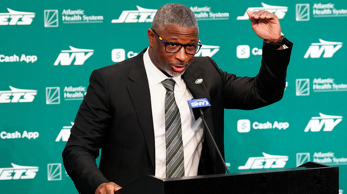 New York Jets Head Coach Aaron Glenn, is shown as he speaks during a press conference, at the Atlantic Health Jets Training Center, Monday, January 27, 2025, in Florham Park. Glenn spoke about not just getting the Jets to a winning record but to sustain them as a championship caliber team.