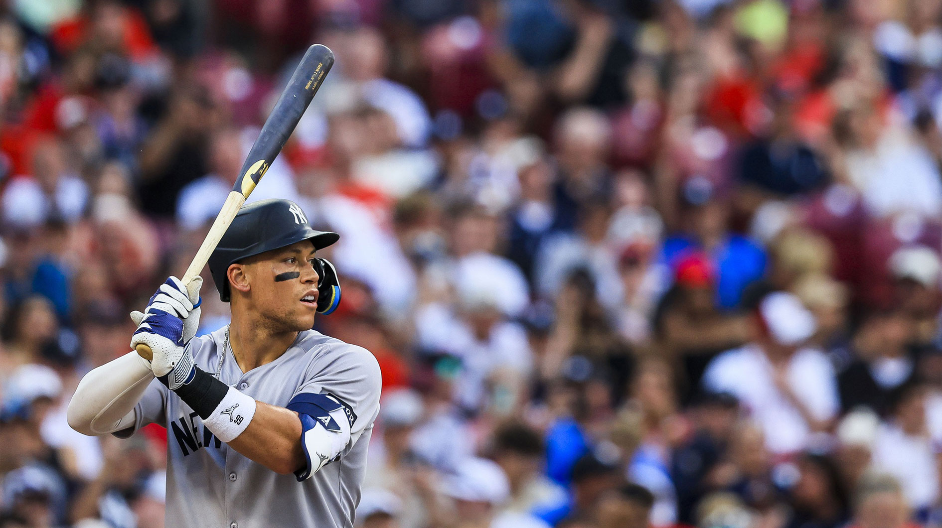Jun 24, 2025; Cincinnati, Ohio, USA; New York Yankees outfielder Aaron Judge (99) at bat in the fourth inning against the Cincinnati Reds at Great American Ball Park. Mandatory Credit: Katie Stratman-Imagn Images