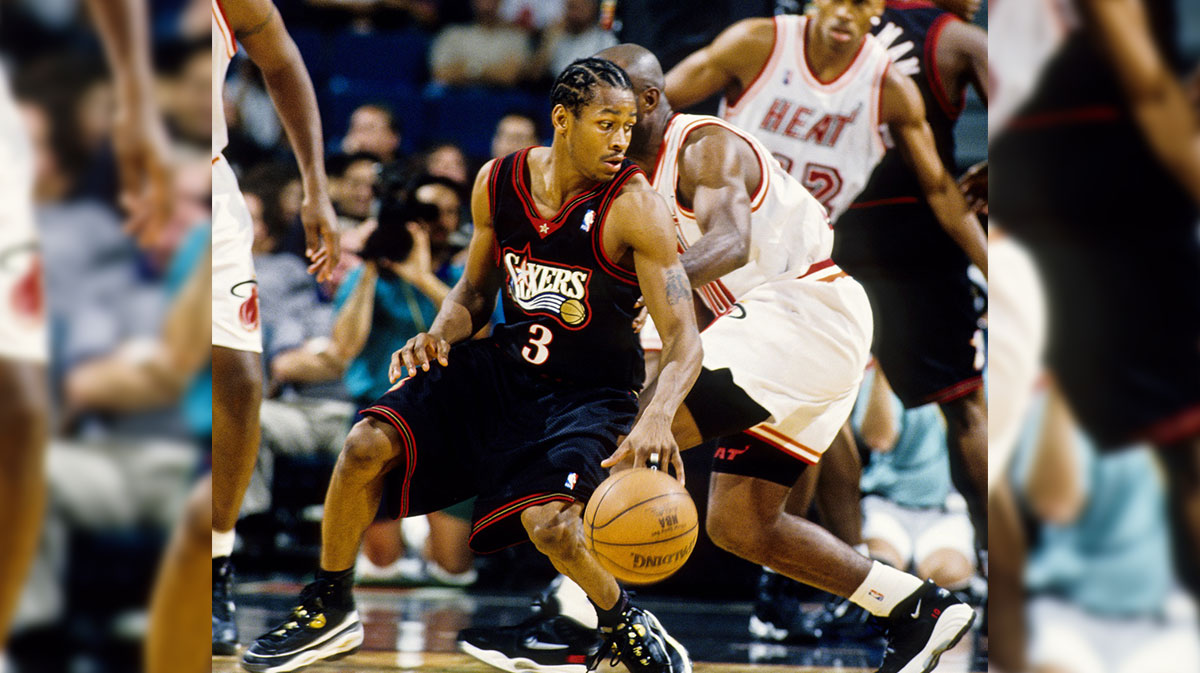 Philadelphia 76ers guard Allen Iverson (3) in action against the Miami Heat at the Miami Arena.