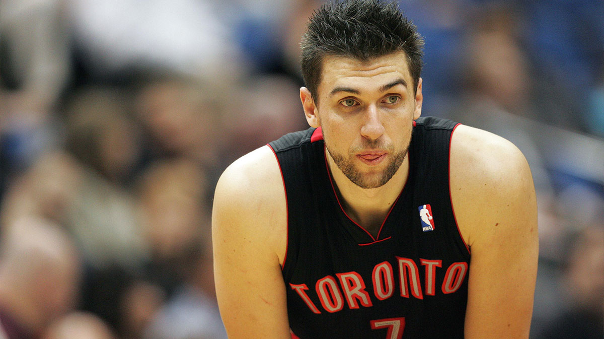 Toronto Raptors center Andrea Bargnani (7) looks on in the second half at Target Center. The Timberwolvs won 103-87.