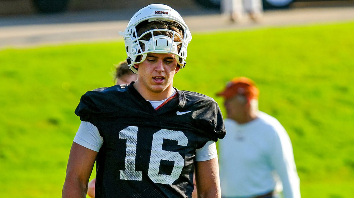 Texas Longhorns quarterback, Arch Manning during his first practice of the spring season on Tuesday, March 25, 2025.