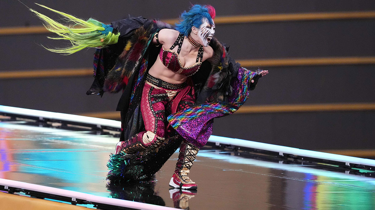 Asuka making her entrance at WrestleMania 39.