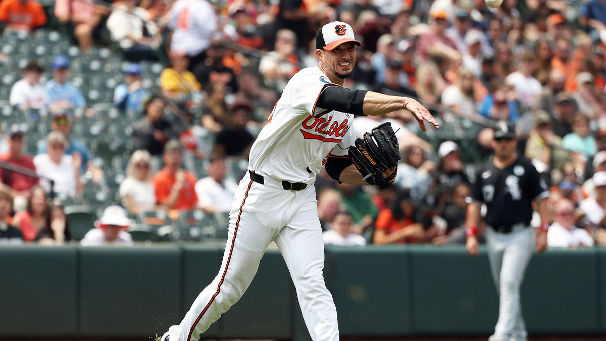 Baltimore Orioles pitcher Charlie Morton (50) throws to first for an out during the fourth inning against the Chicago White Sox at Oriole Park at Camden Yards.