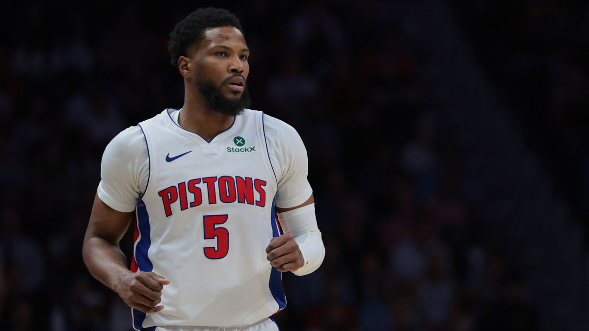 Detroit Pistons guard Malik Beasley (5) looks on against the Miami Heat during the fourth quarter at Kaseya Center.