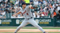 Detroit Tigers starting pitcher Beau Brieske (4) delivers a pitch against the Chicago White Sox during the first inning at Rate Field.