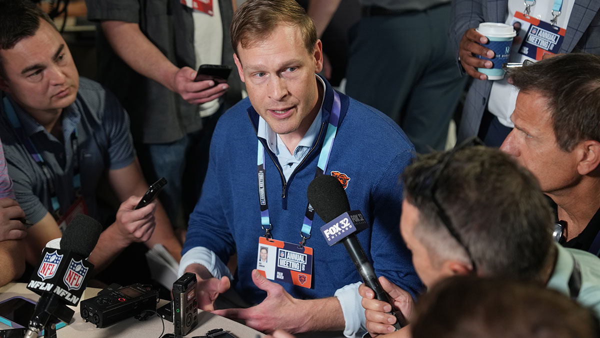 Chicago Bears head coach Ben Johnson answers questions from the media during the NFL Annual League Meeting.