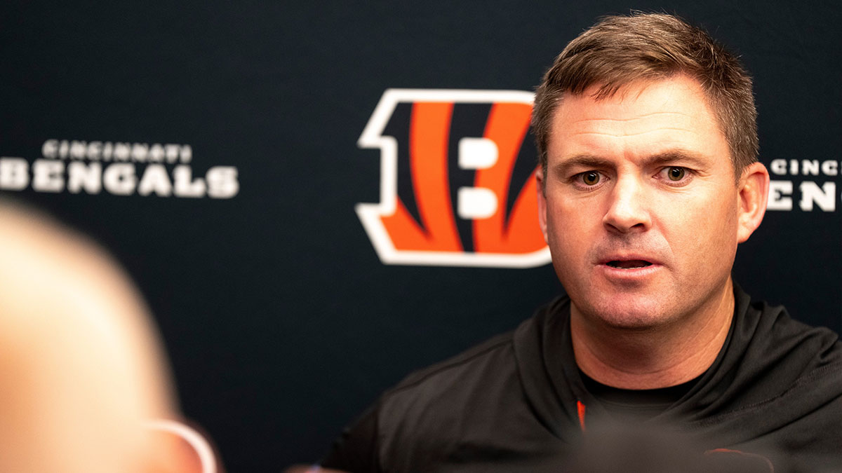 Bengals head coach Zac Taylor speaks to the media after the Bengals Rookie Mini Camp on Friday, May 9, 2025 at Paycor Stadium in Cincinnati.