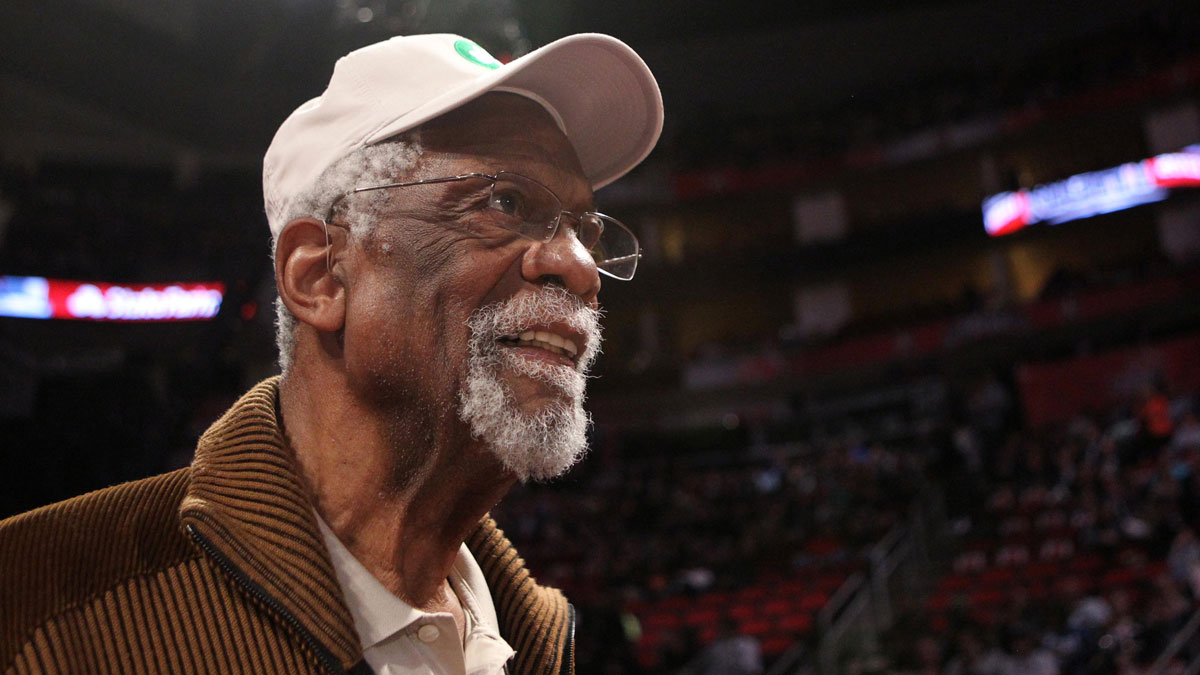 Boston Celtics former center Bill Russell in attendance during the 2013 NBA all star shooting stars competition at the Toyota Center.