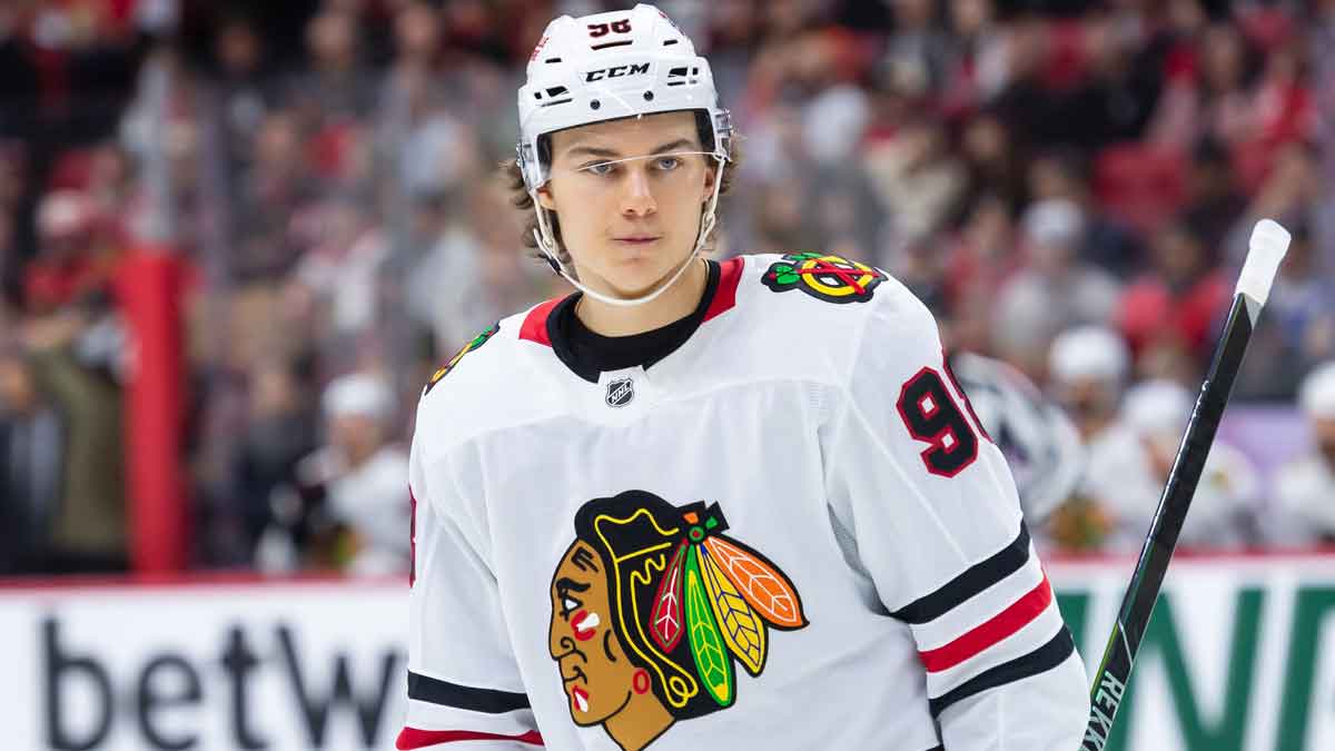 Chicago Blackhawks center Connor Bedard (98) skates in the second period against the Ottawa Senators at the Canadian Tire Centre.