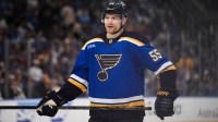 St. Louis Blues defenseman Colton Parayko (55) looks on during the second period in game six of the first round of the 2025 Stanley Cup Playoffs against the Winnipeg Jets at Enterprise Center.