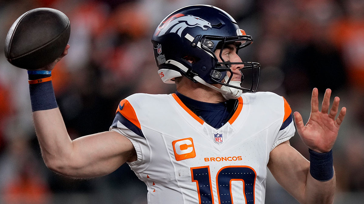 Denver Broncos quarterback Bo Nix (10) throws a pass in the second quarter of the NFL Week 17 game between the Cincinnati Bengals and the Denver Broncos at Paycor Stadium in downtown Cincinnati on Saturday, Dec. 28, 2024.
