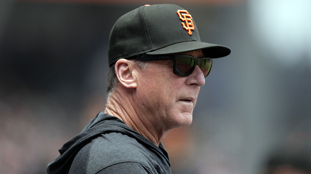 Jun 8, 2025; San Francisco, California, USA; San Francisco Giants manager Bob Melvin watches his team take on the Atlanta Braves during the second inning at Oracle Park. Mandatory Credit: D. Ross Cameron-Imagn Images