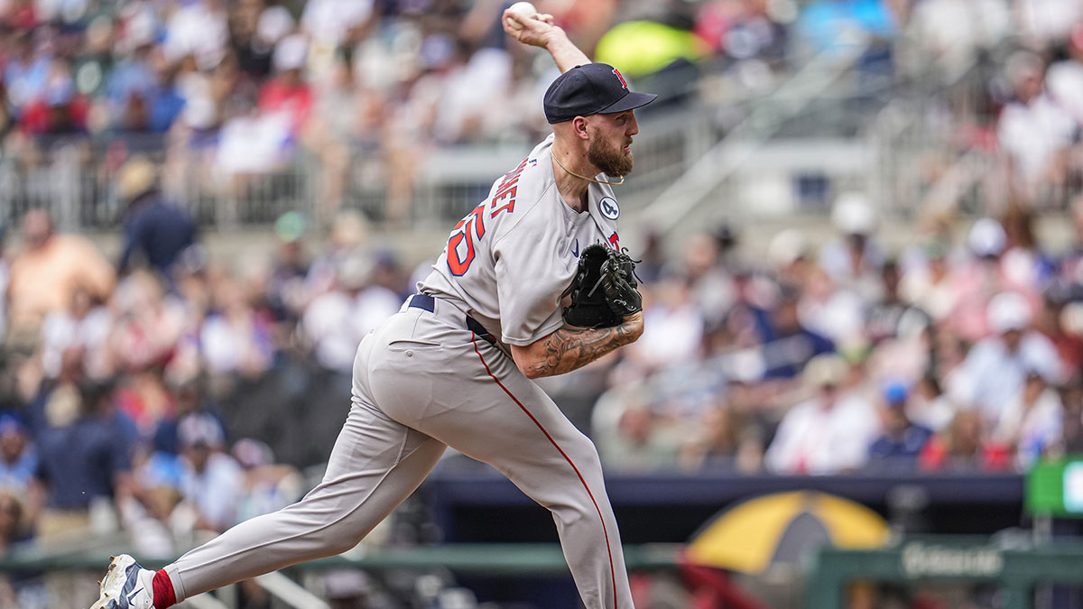 Boston Red Sox starting pitcher Garrett Crochet (35) pitches against the Atlanta Braves during the seventh inning at Truist Park.