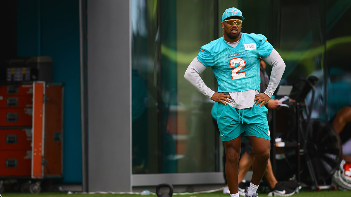 Miami Dolphins linebacker Bradley Chubb (2) looks during training camp at Baptist Health Training Complex.