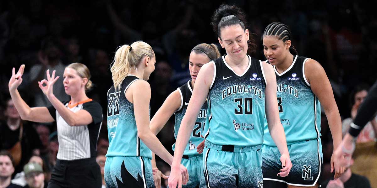 New York Liberty forward Breanna Stewart (30) reacts during the second half against the Phoenix Mercury at Barclays Center.
