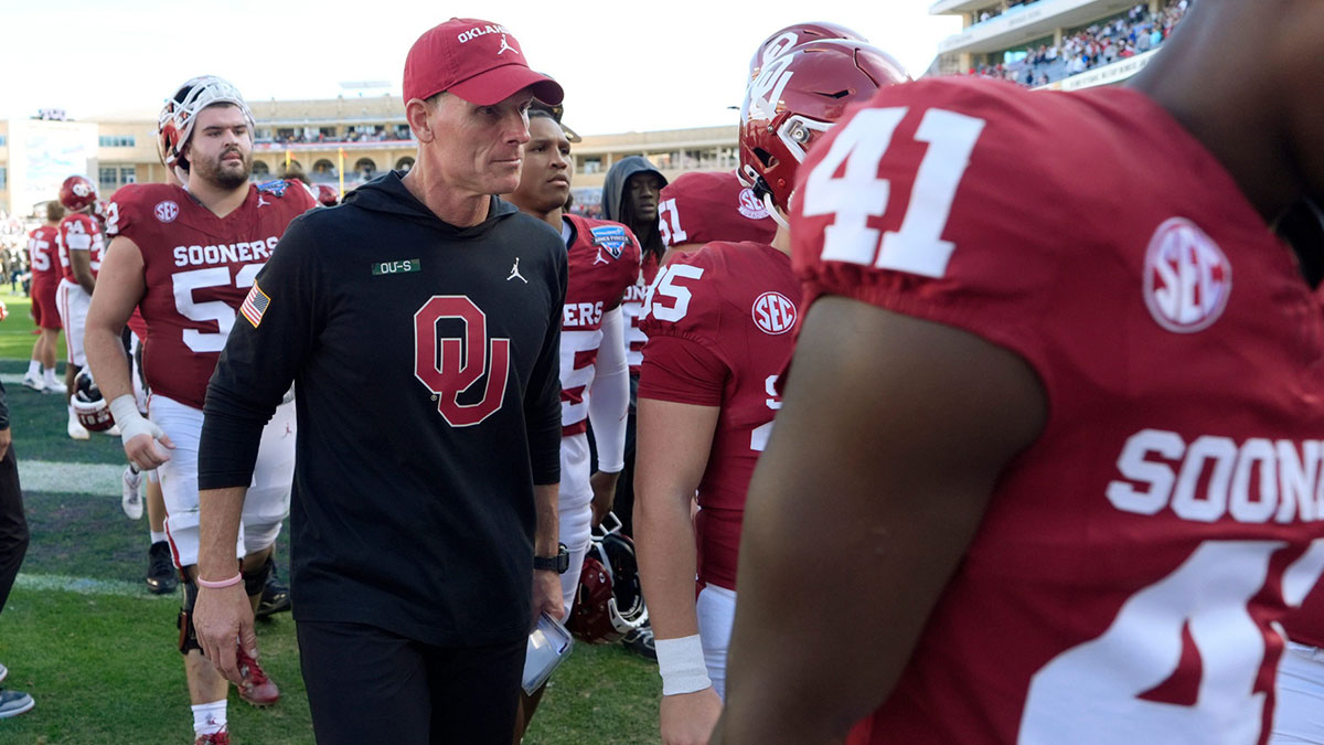 Oklahoma coach Brent Venables walks off the field after the Armed Forces Bowl football game between he University of Oklahoma Sooners (OU) and the Navy Midshipmen at Amon G. Carter Stadium in Fort Worth, Texas, Friday, Dec. 27, 2024. Navy won 21-20.