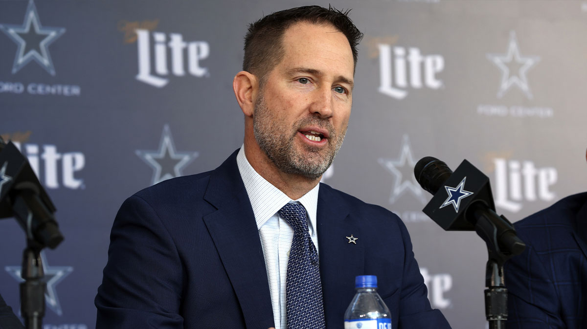 Dallas Cowboys Head Coach Brian Schottenheimer speaks to the media at a press conference.