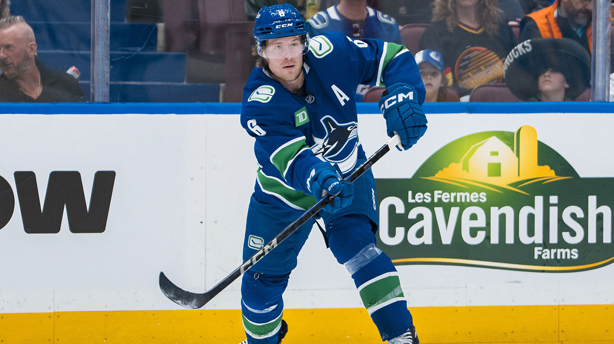 Vancouver Canucks forward Brock Boeser (6) makes a pass against the Minnesota Wild in the second period at Rogers Arena.