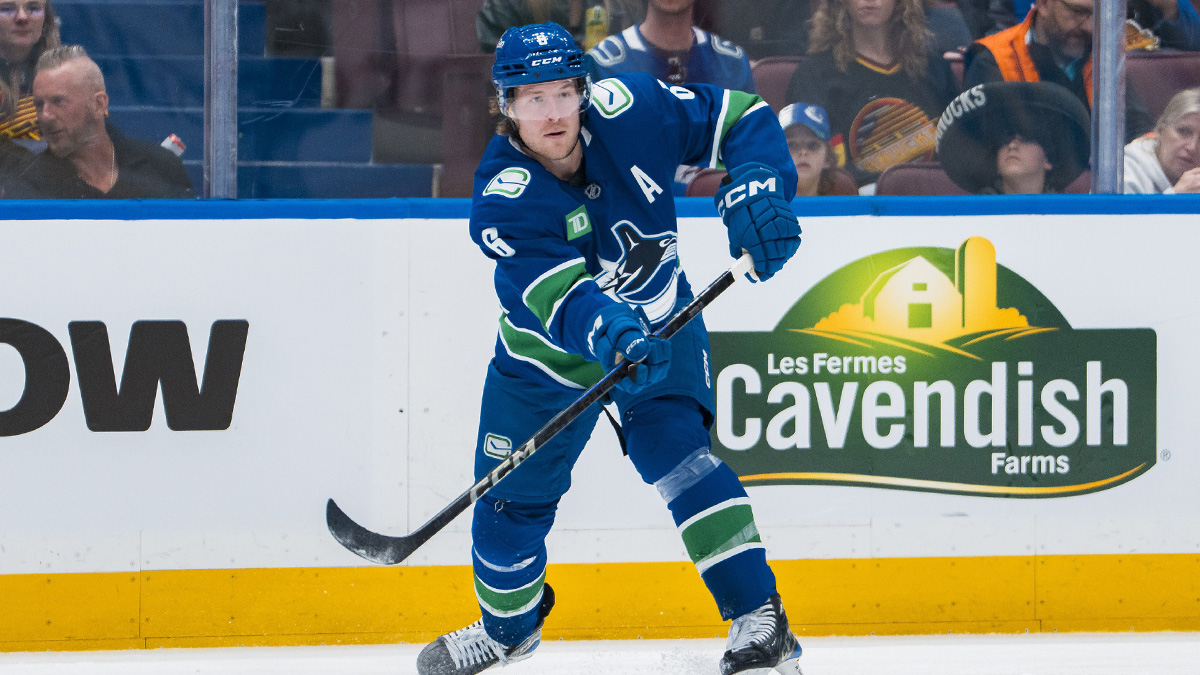 Vancouver Canucks forward Brock Boeser (6) makes a pass against the Minnesota Wild in the second period at Rogers Arena