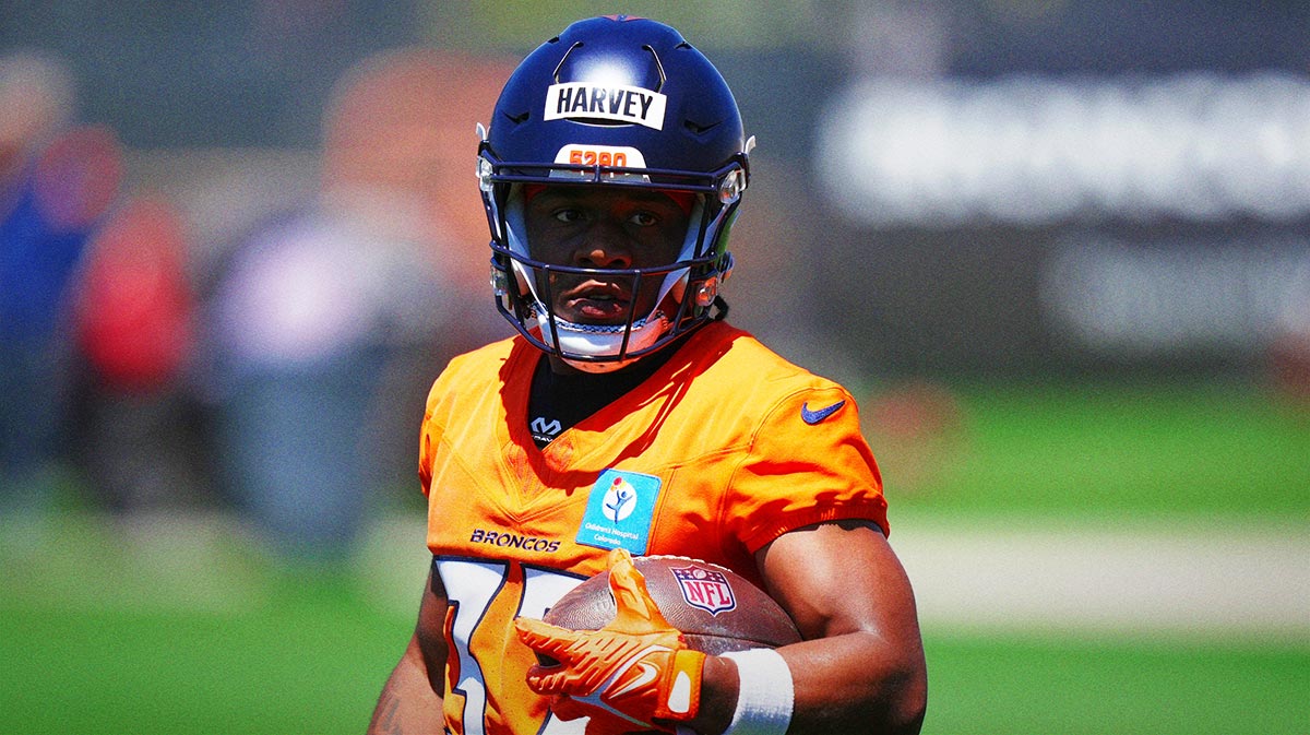 Denver Broncos running back RJ Harvey (37) during rookie minicamp at Broncos Park Powered by CommonSpirit.