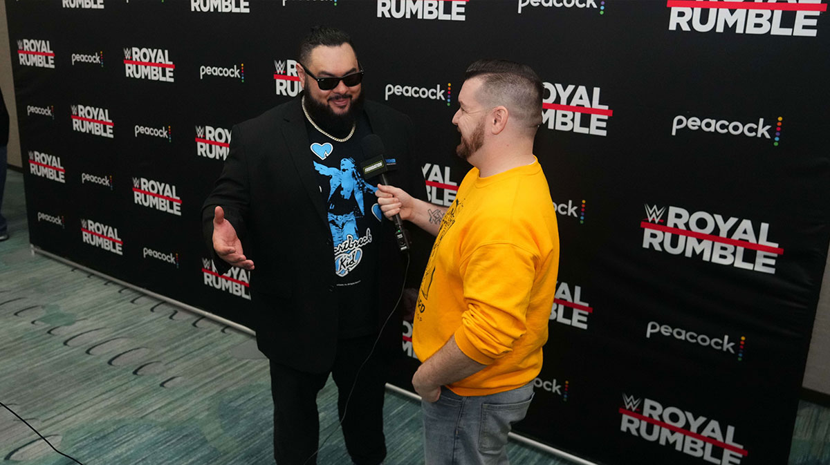 WWE Superstar Bronson Reed, who celebrated the release date announcement of Sabrina Carpenter's new album Man's Best Friend, at the Royal Rumble junket.