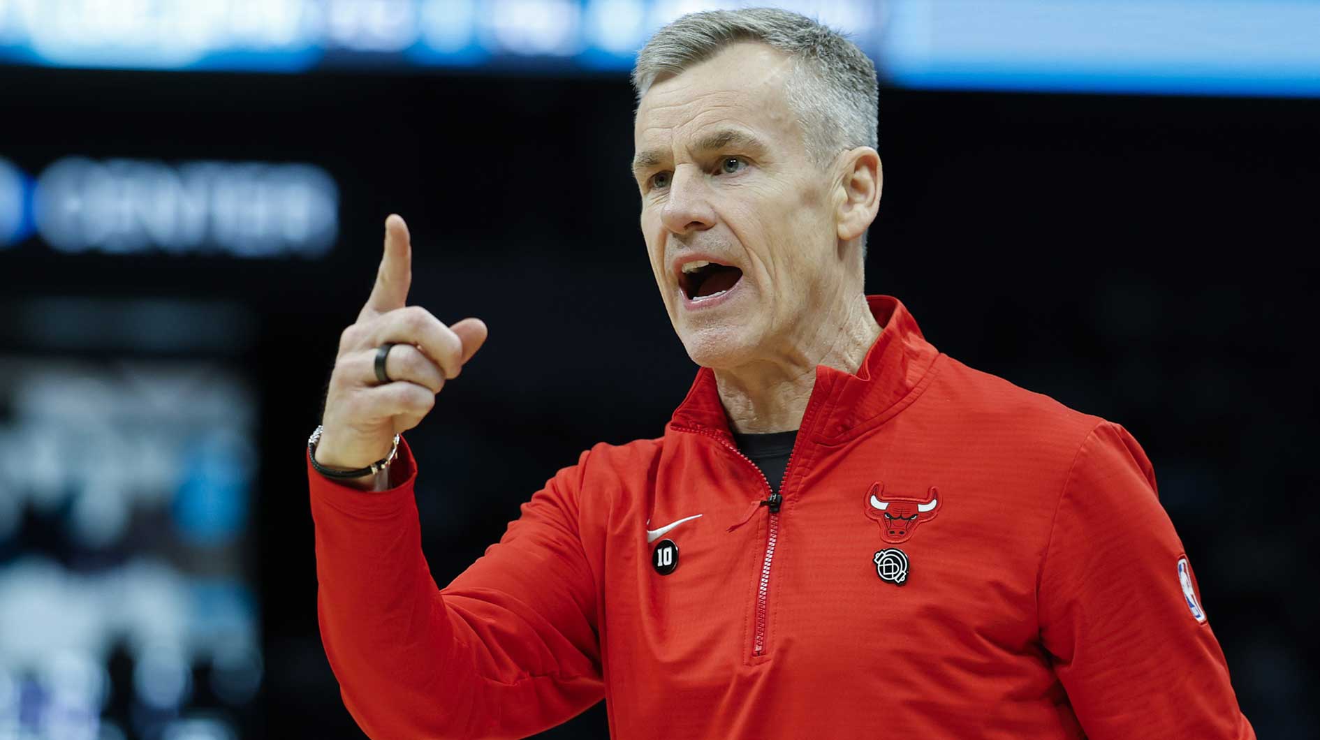 Chicago Bulls head coach Billy Donovan yells at an official during the second half against the Charlotte Hornets at Spectrum Center.
