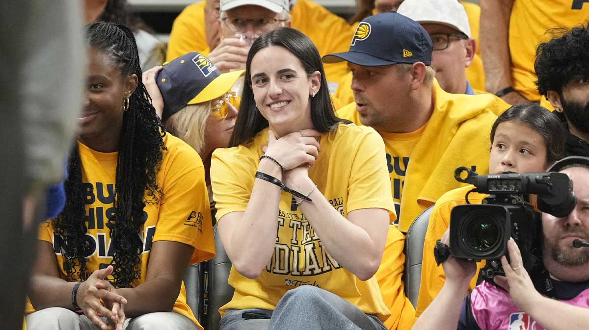 Caitlin Clark attends game three of Pacers-Thunder