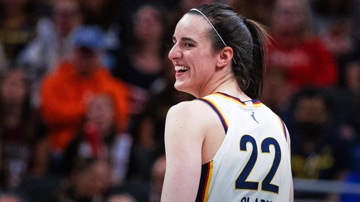 Indiana Fever guard Caitlin Clark (22) in the first half against the New York Liberty at Gainbridge Fieldhouse.