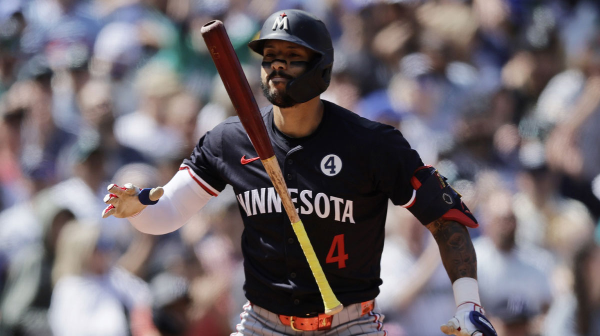 Minnesota Twins shortstop Carlos Correa (4) reacts after striking out during the eighth inning against the Seattle Mariners at T-Mobile Park