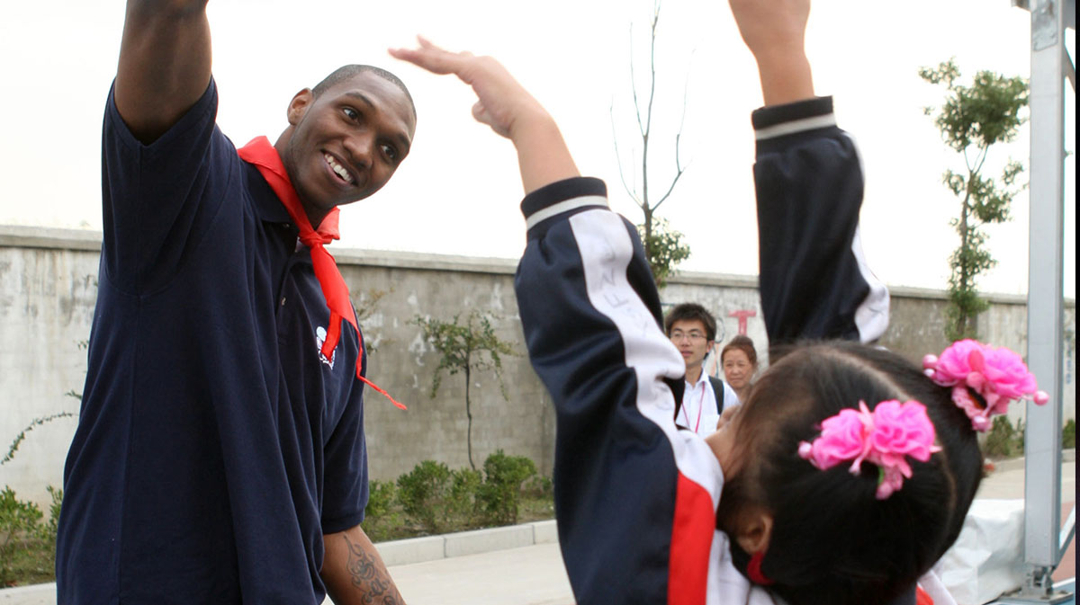 Cedric Simmons of the Cleveland Cavaliers during a NBA cares legacy project dedication ceremony as part of the 2007 NBA China Games at the Lu Bing Hua Migrant School.