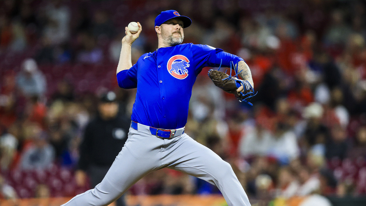 Chicago Cubs relief pitcher Ryan Pressly (55) pitches against the Cincinnati Reds in the ninth inning at Great American Ball Park.