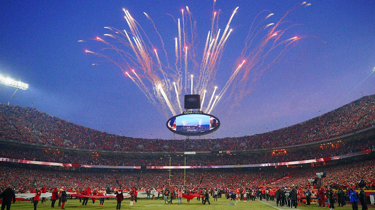 An overall view before the AFC Championship game between the Buffalo Bills and the Kansas City Chiefs at GEHA Field at Arrowhead Stadium.