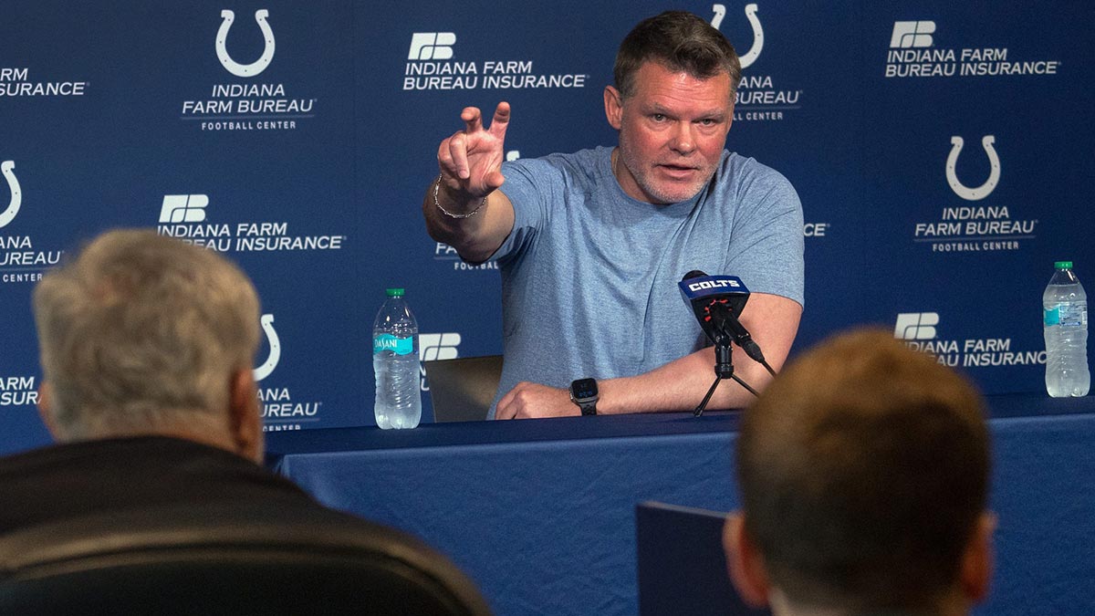 Indianapolis Colts General Manager Chris Ballard speaks to the press in a pre-draft press conference.