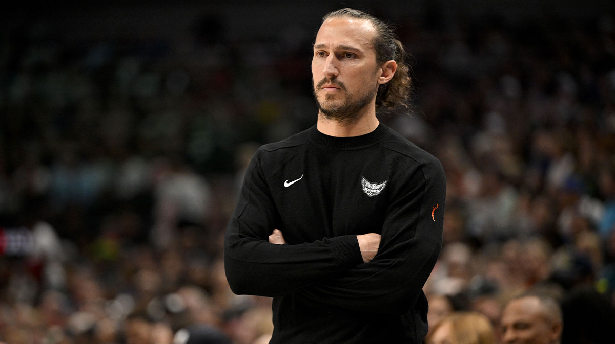 Dallas Wings head coach Chris Koclanes looks on during the first quarter against the Indiana Fever at the American Airlines Center.