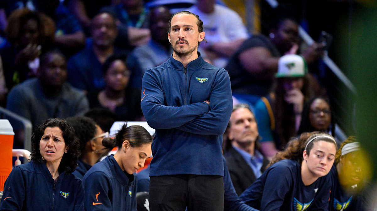 Dallas Wings head coach Chris Koclanes during the game between the Dallas Wings and the Seattle Storm at College Park Center.