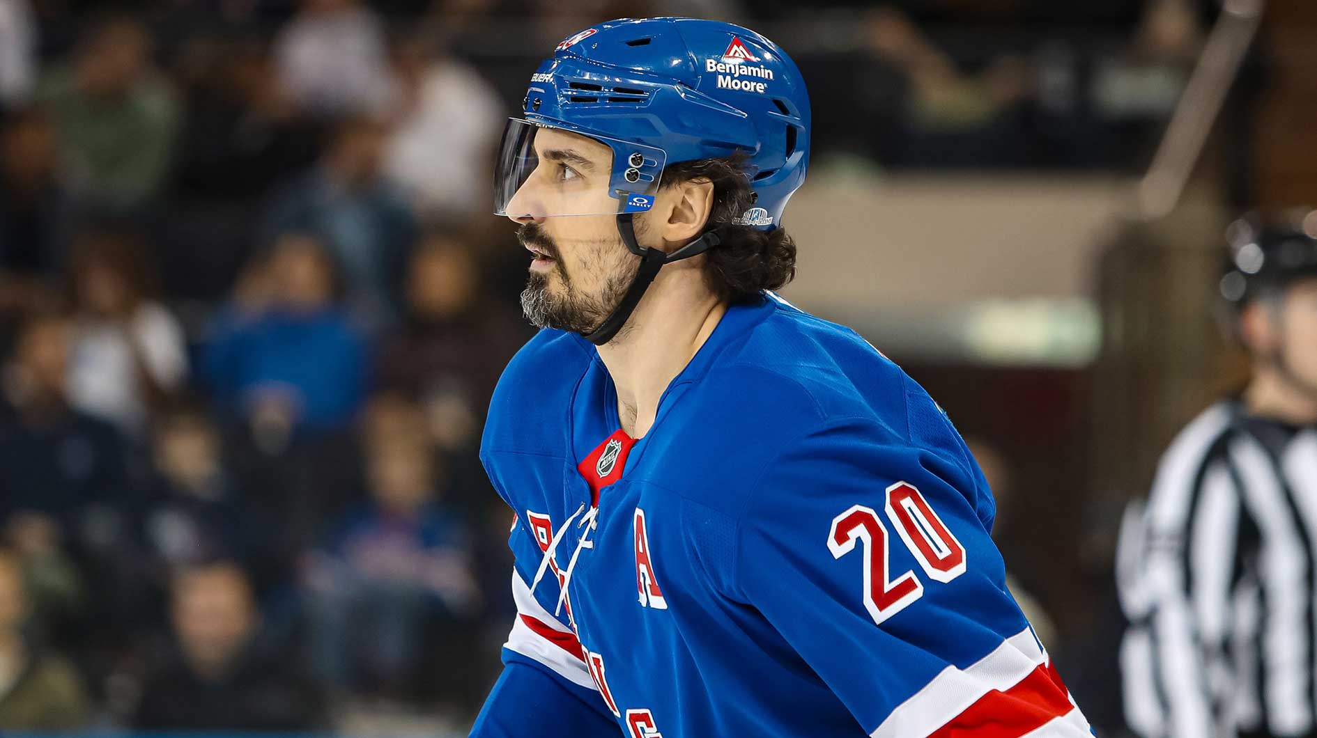 New York Rangers left wing Chris Kreider (20) during the first period against the Vancouver Canucks at Madison Square Garden.