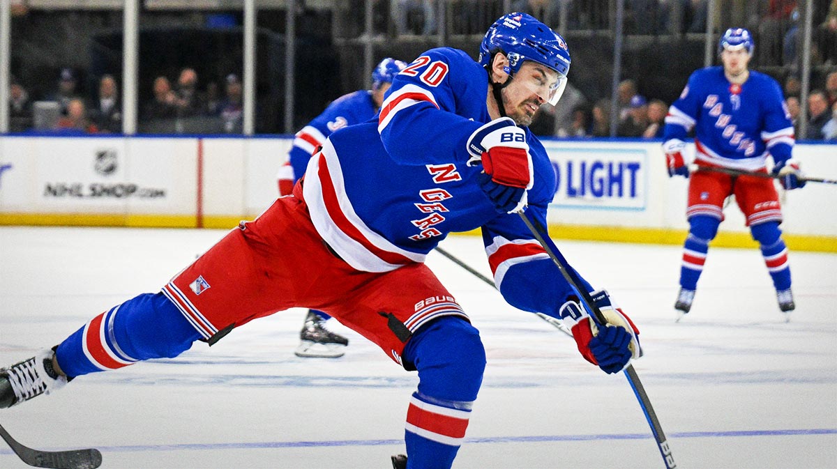 New York Rangers left wing Chris Kreider (20) attempts a shot against the Tampa Bay Lightning during the second period at Madison Square Garden.
