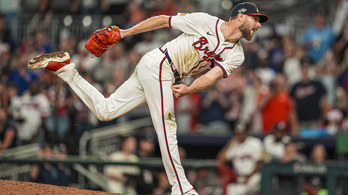 Atlanta Braves starting pitcher Chris Sale (51) pitches against the New York Mets during the ninth inning at Truist Park.