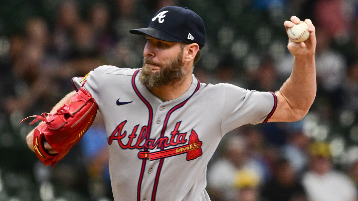 Atlanta Braves starting pitcher Chris Sale (51) throws a pitch in the first inning against the Milwaukee Brewers at American Family Field.