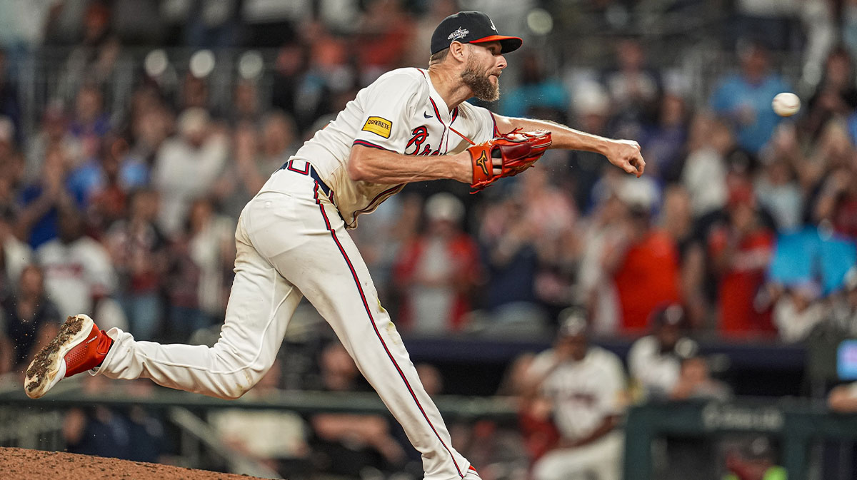 Jun 18, 2025; Cumberland, Georgia, USA; Atlanta Braves starting pitcher Chris Sale (51) pitches against the New York Mets during the ninth inning at Truist Park. Mandatory Credit: Dale Zanine-Imagn Images