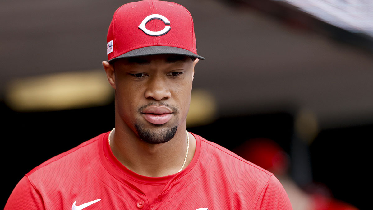 Cincinnati Reds outfielder Will Benson (30) in the dugout in the first inning against the Detroit Tigers at Comerica Park.