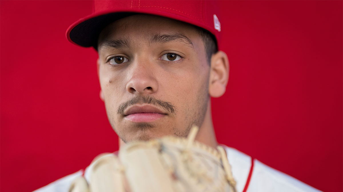 Cincinnati Reds pitcher Chase Burns (81) during the annual team picture day at the Cincinnati Reds Player Development Complex in Goodyear, Ariz., on Tuesday, Feb. 18, 2025.