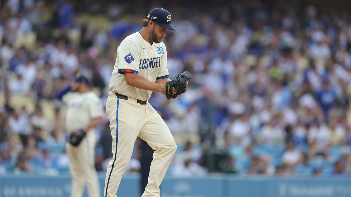 Los Angeles Dodgers pitcher Clayton Kershaw (22) on the mound during the first inning against the San Francisco Giants at Dodger Stadium.