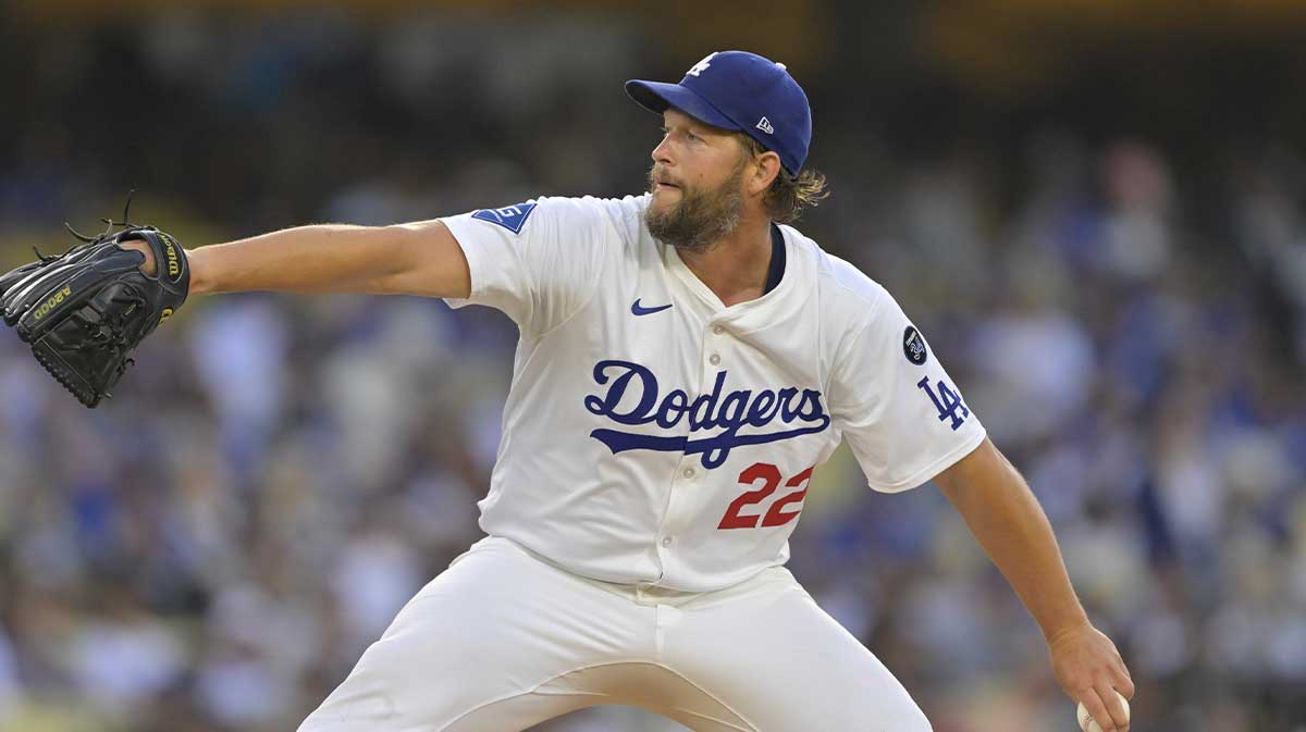 Los Angeles Dodgers pitcher Clayton Kershaw (22) delivers a pitch during the second inning against the Washington Nationals at Dodger Stadium.