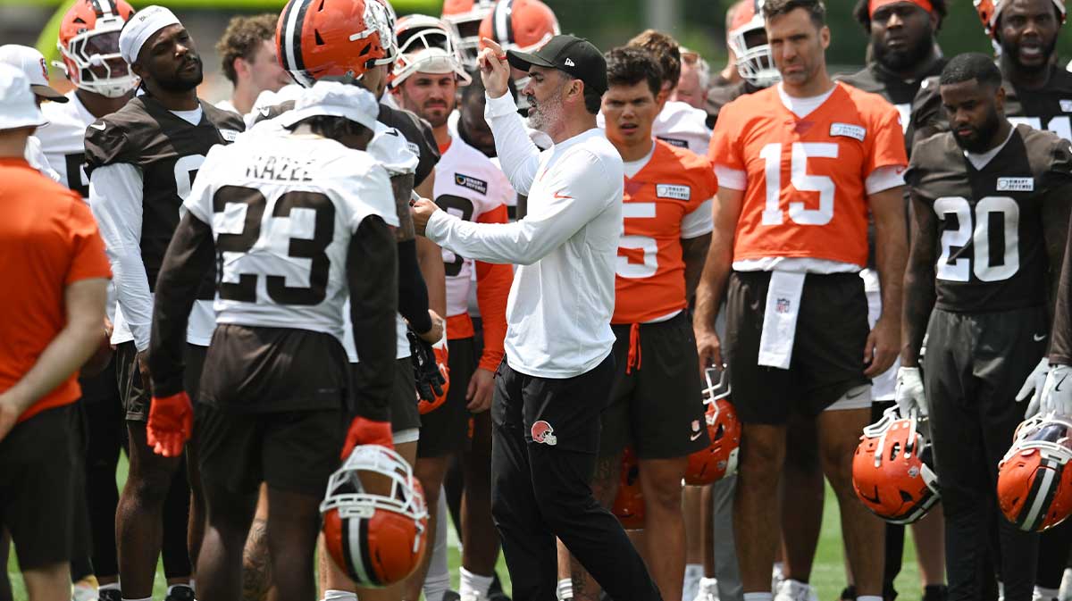 Cleveland Browns quarterback Kenny Pickett (8) during mini camp at CrossCountry Mortgage Campus.