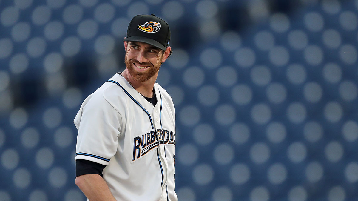 Guardians pitcher Shane Bieber smiles as he takes the mound during the first inning of a rehab start for the Akron RubberDucks on Sept. 12, 2023, at Canal Park.